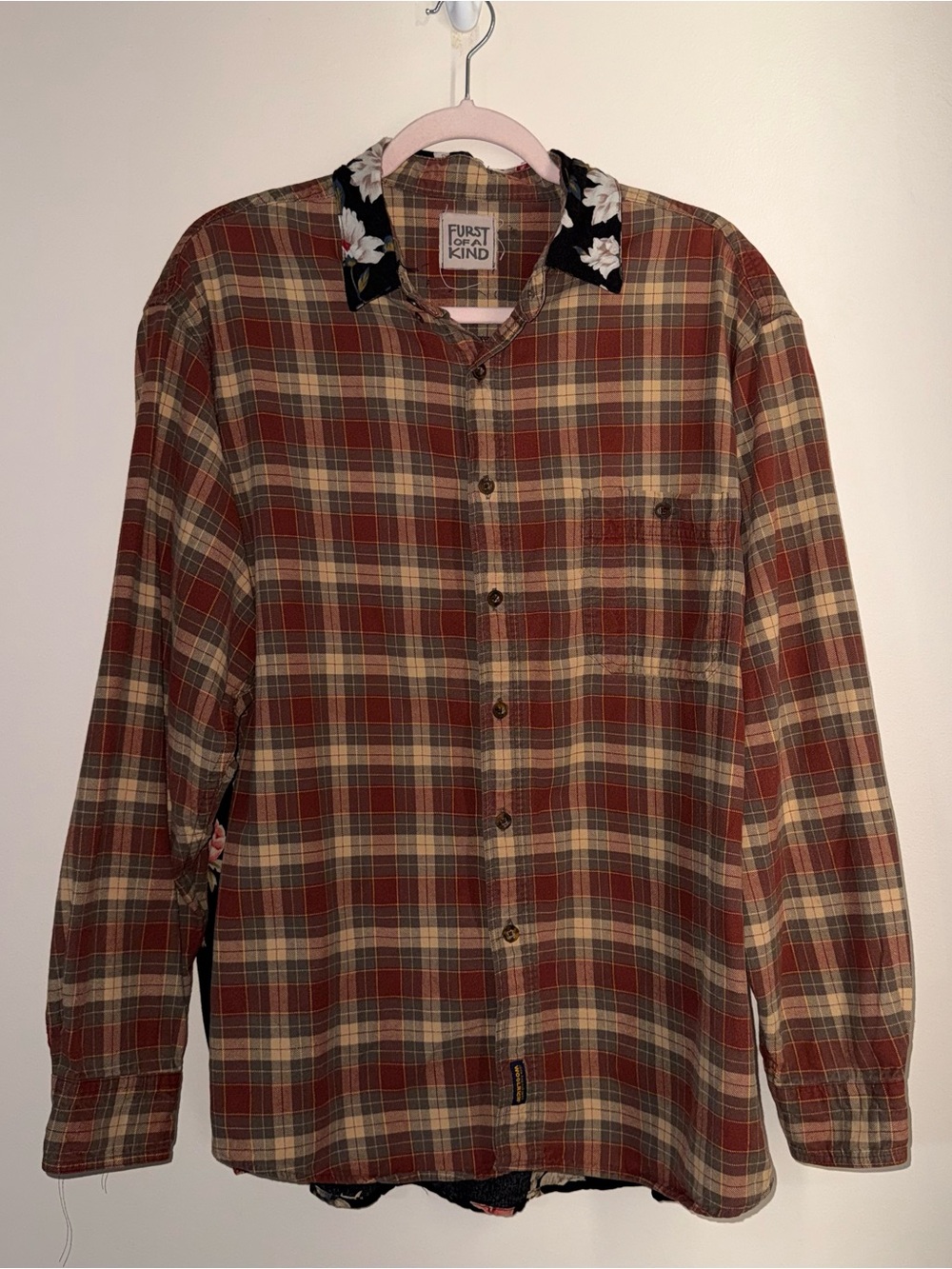 Boho Indie LF Stores Furst of a Kind Plaid & Boho Upcycled Shirt Size XL